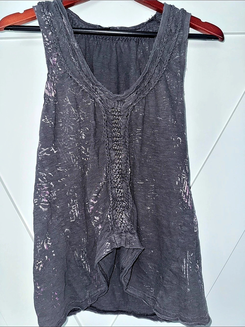Free People Distressed Abstract Tank in Gray Size L